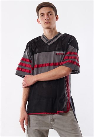 VINTAGE ADIDAS TOP SHIRT 90S BLACK RED MESH