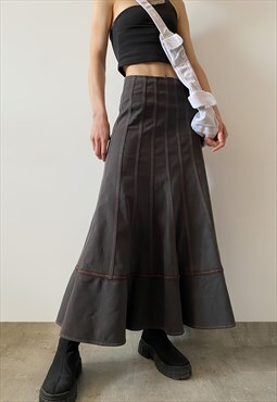 Vintage Y2K 00s brown maxi skirt with contrasting sewings