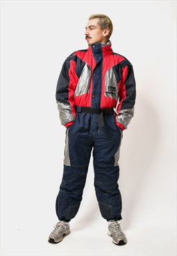 Vintage ski suit for men in navy blue red colour Winter warm