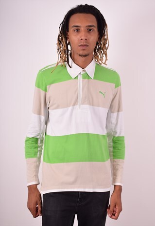 PUMA MENS VINTAGE POLO SHIRT LONG SLEEVE MEDIUM MULTI STRIPE