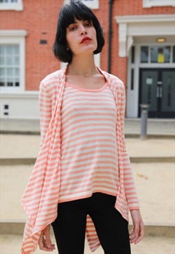 All-In-One Draped Waterfall Cardigan and Top in Orange Strip