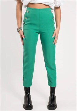 Green Button Detail Tailored Cigarette Trousers