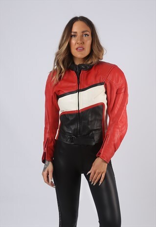VINTAGE POLO LEATHER MOTORBIKE JACKET BIKER UK 8 XS (C1F)