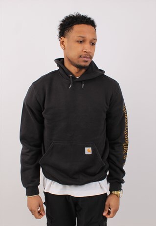 VINTAGE MEN'S CARHARTT BLACK PULLOVER HOODIE