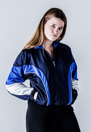 VINTAGE 90S DECATHLON TRACK TOP IN NAVY BLUE AND WHITE