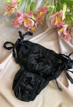 Tie Side Silky Satin Burlesque Knickers Black revival