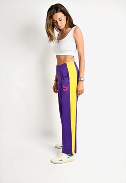 PUMA 90s retro track pants vintage purple yellow 80s joggers