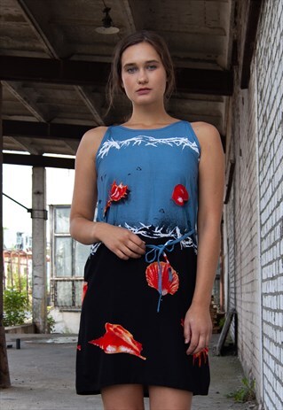 VINTAGE RETRO BLACK AND BLUE LIGHT SUMMER DRESS