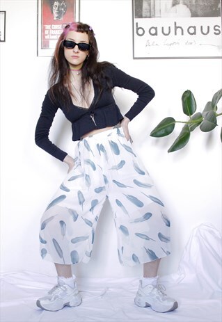 90S VINTAGE Y2K BOHO WHITE SHEER LAYERED SUMMER CULOTTE PANT