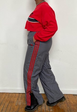 VINTAGE 90S ADIDAS HI-RISE GREY/RED TRACK PANTS (S/L)