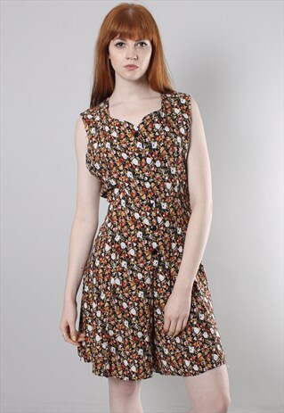 VINTAGE 80S FLORAL PATTERNED TIE BACK CULOTTE PLAYSUIT