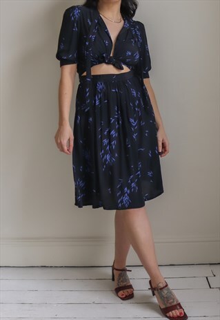 VINTAGE 80S SKIRT TWO-PIECE IN BLACK ABSTRACT PRINT