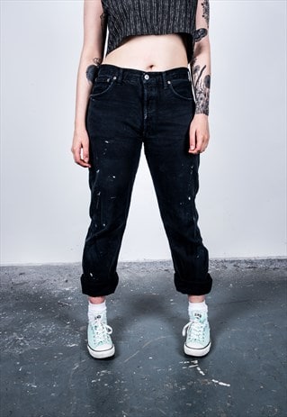 VINTAGE LEVI'S 501 BLACK PAINT MOM JEANS