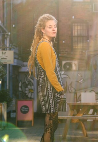 BOHO BLACK & WHITE DUNGAREE / OVERALL DRESS