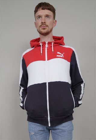 VINTAGE 90'S PUMA OVERSIZED TRICOLOUR ZIP-UP HOODIE