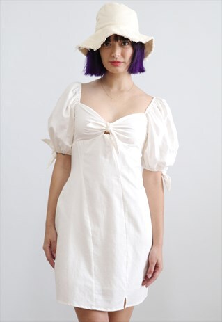BERTHAB 90S LINEN MNINI DRESS -WHITE