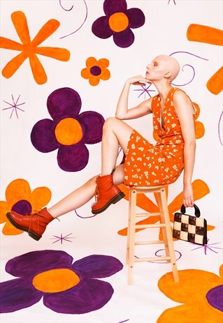 ORANGE 90'S FLORAL PRINT DRESS