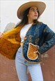 Handmade Quilted Jacket in a Navy Blue & Gold Abstract Print