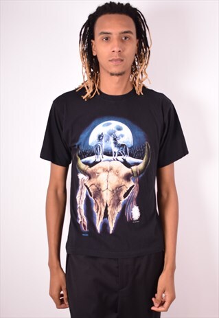 MENS VINTAGE T-SHIRT TOP MEDIUM BLACK 90S