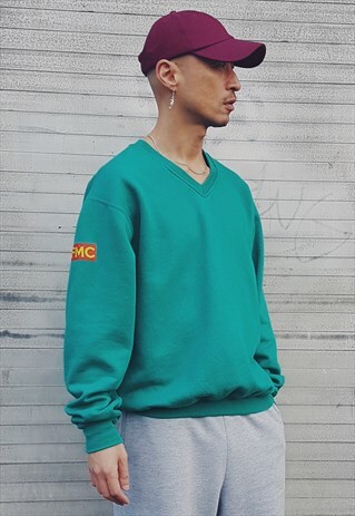 FMC PREMIUM OVERSIZED V-NECK SWEATSHIRT TEAL GREEN