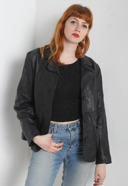 Vintage 90's Soft Leather Jacket Blazer Style - Black