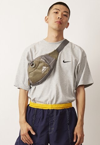 VINTAGE GREEN AND GREY ADIDAS BUM BAG