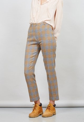 VINTAGE HIGH WAISTED TARTAN CASHMERE TROUSERS