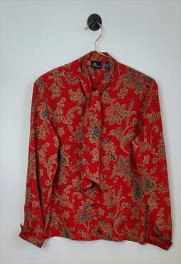 Vintage 80s Paisley Print Floral Blouse Red
