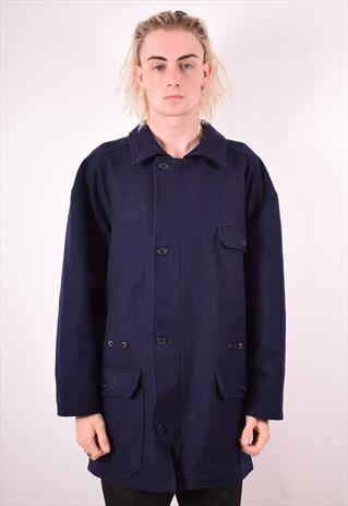 BENETTON MENS VINTAGE COAT MEDIUM BLUE 90S
