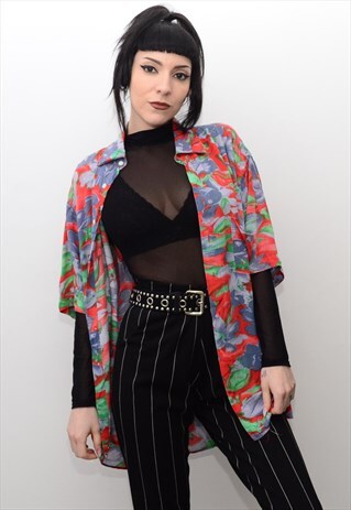 VINTAGE 90'S FUNKY FLORAL PATTERNED BOYFRIEND SHIRT