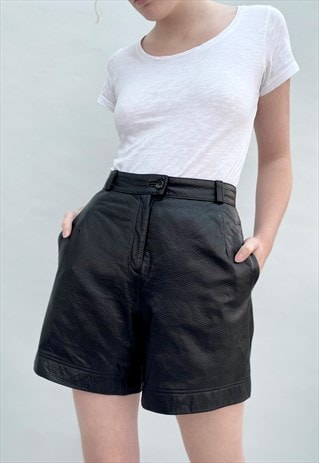 Vintage Ladies 80's Black Soft Leather High Rise Shorts 