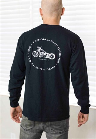 VINTAGE MOONLIGHT BIKER LONGSLEEVE T-SHIRT LOGO 90S M 8.5