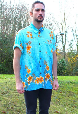 VINTAGE 80S HAWAIIAN USA SHIRT - LARGE - FESTIVAL