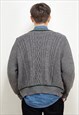 VINTAGE 90'S MEN CABLE KNIT CARDIGAN IN GREY