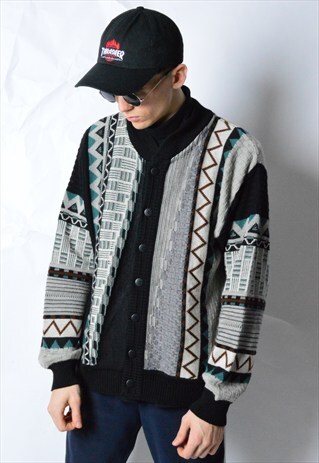 VINTAGE 90S AZTEC KNIT WOOL BLEND CARDIGAN