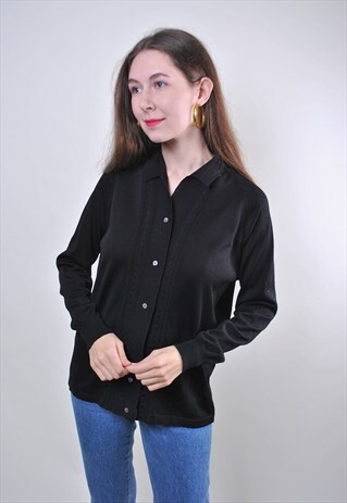 VINTAGE BLACK ITALIAN MINIMALIST WOMAN BLOUSE