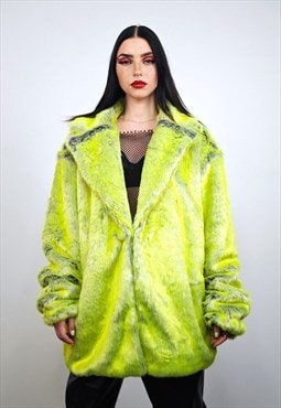 Luminous faux fur coat green neon trench oversize bomber