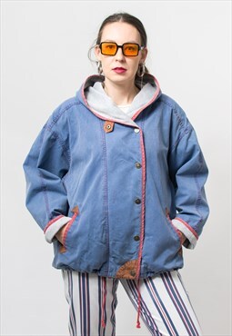 Vintage 90's hooded denim jacket windbreaker women