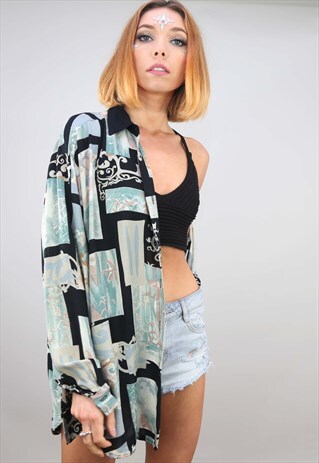 VINTAGE 80S 90S OVERSIZED LONG SLEEVE PATTERNED SHIRT
