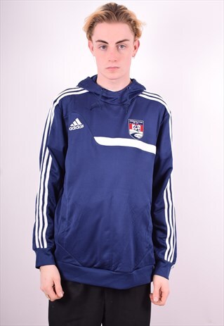 ADIDAS MENS VINTAGE HOODIE JUMPER LARGE BLUE 90'S