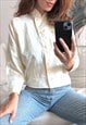 Retro White Mockneck Blouse - Small