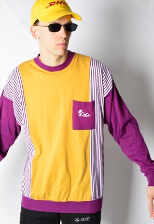 VINTAGE COLOURFUL STRIPED PALM TREE EGYPT LONG SLEEVE SHIRT