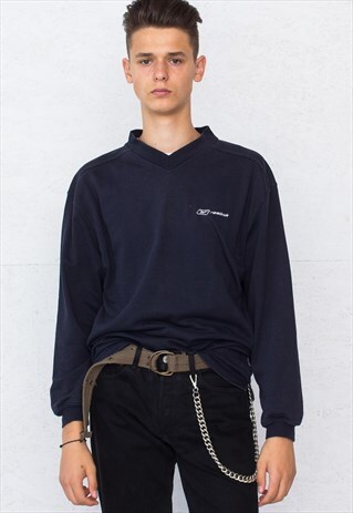 VINTAGE NAVY REEBOK V-NECK PULLOVER SWEATSHIRT