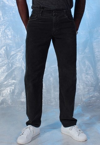 VINTAGE BURBERRY ASPHALT GREY CORDUROY STRAIGHT LEG TROUSERS