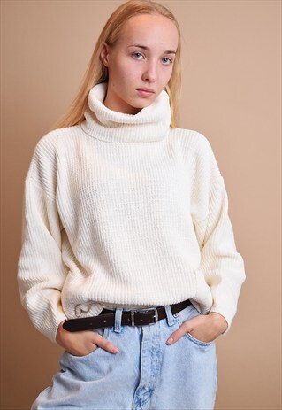 90'S RETRO COZY NEUTRAL ROLL-NECK KNITTED JUMPER TOP