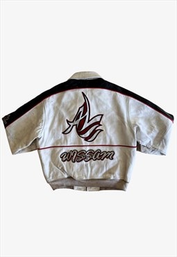 Vintage 90s AL Wissam White Leather Varsity Jacket