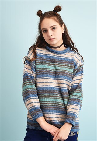 90'S RETRO STRIPED VELVETEEN OVERSIZED KNIT JUMPER