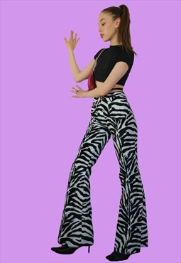 Vintage 90's High Waisted  Flared Zebra Trousers 