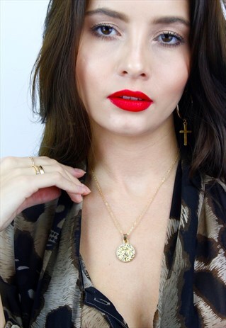 GOLD COIN 'CANCER' STAR SIGN ZODIAC CHAIN NECKLACE