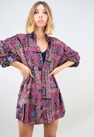 VINTAGE OVERSIZED LONG SLEEVE PATTERNED SHIRT